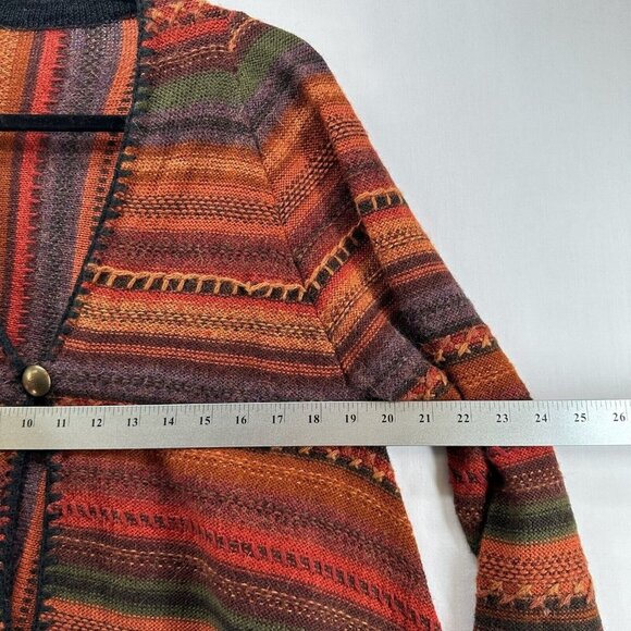 Sweater Womens Size M Southwestern Striped Cardigan One Button Asymmetric Brown - Picture 9 of 11